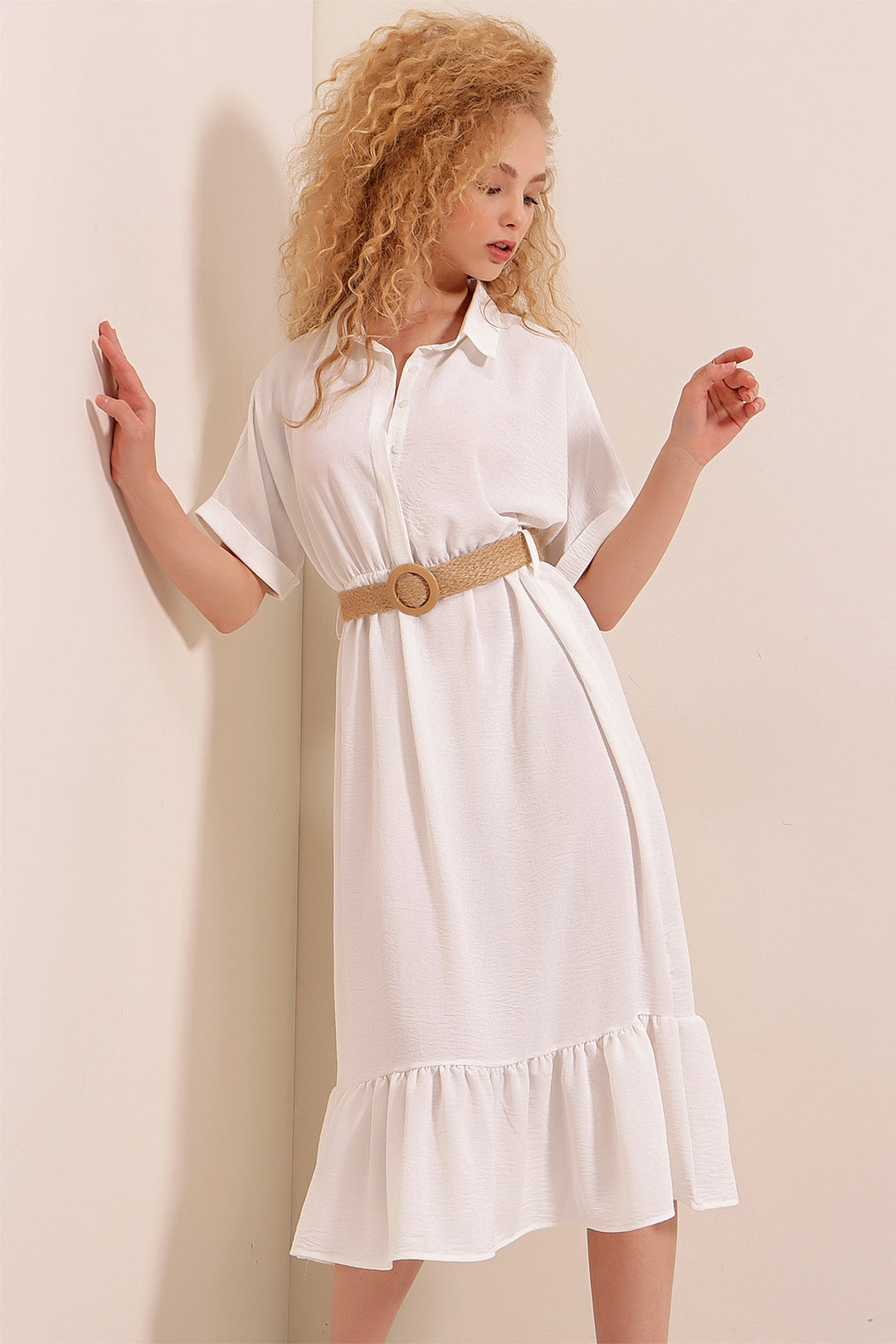 BGD Women Belted Dress - White - Mérignac