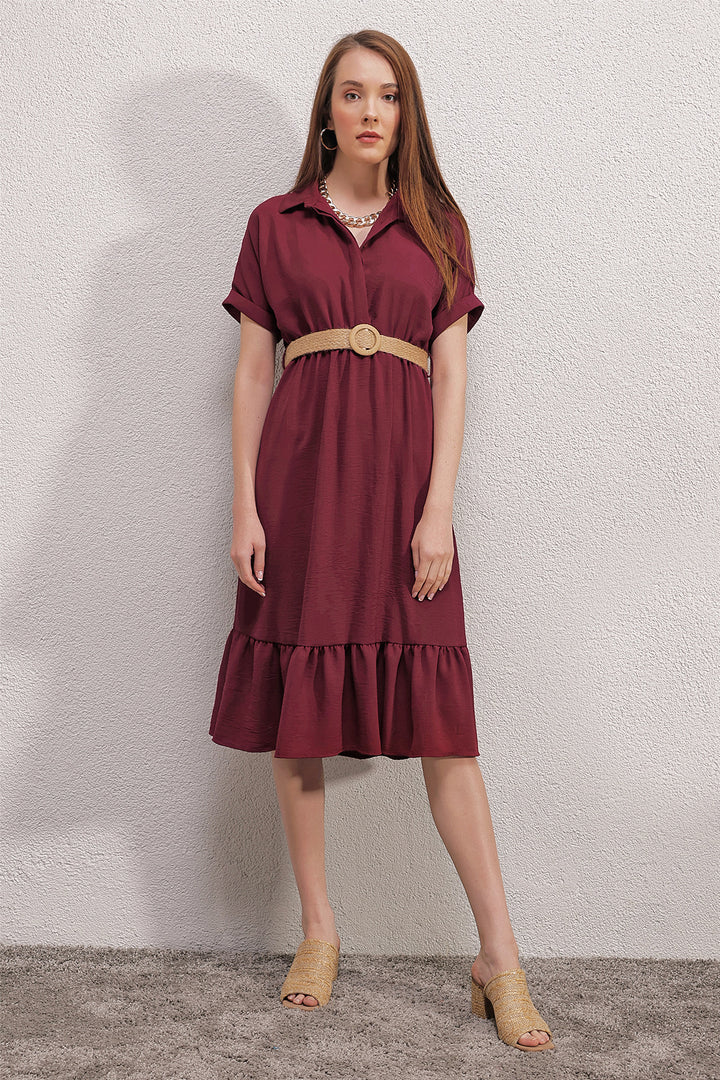 BGD Women Belted Dress - Burgundy - Lorient