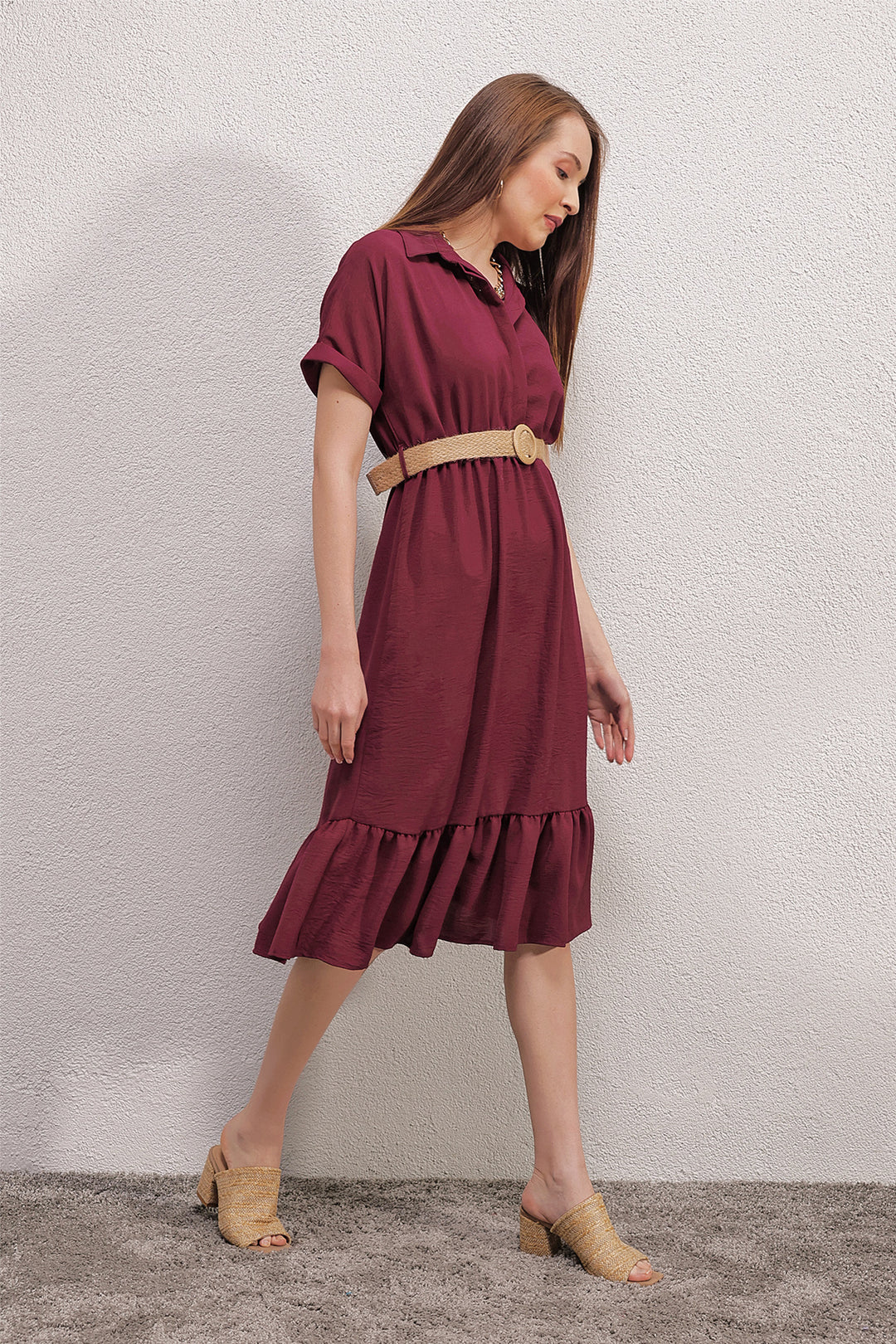BGD Women Belted Dress - Burgundy - Lorient