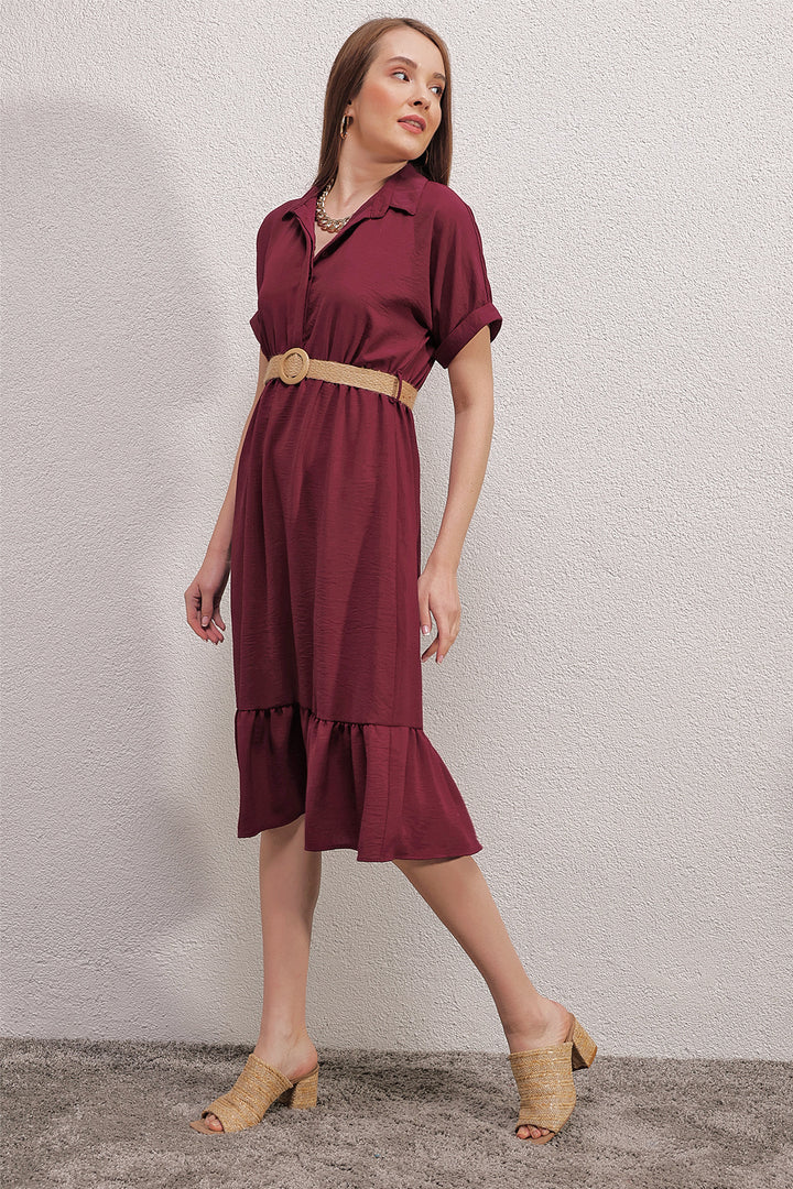 BGD Women Belted Dress - Burgundy - Lorient