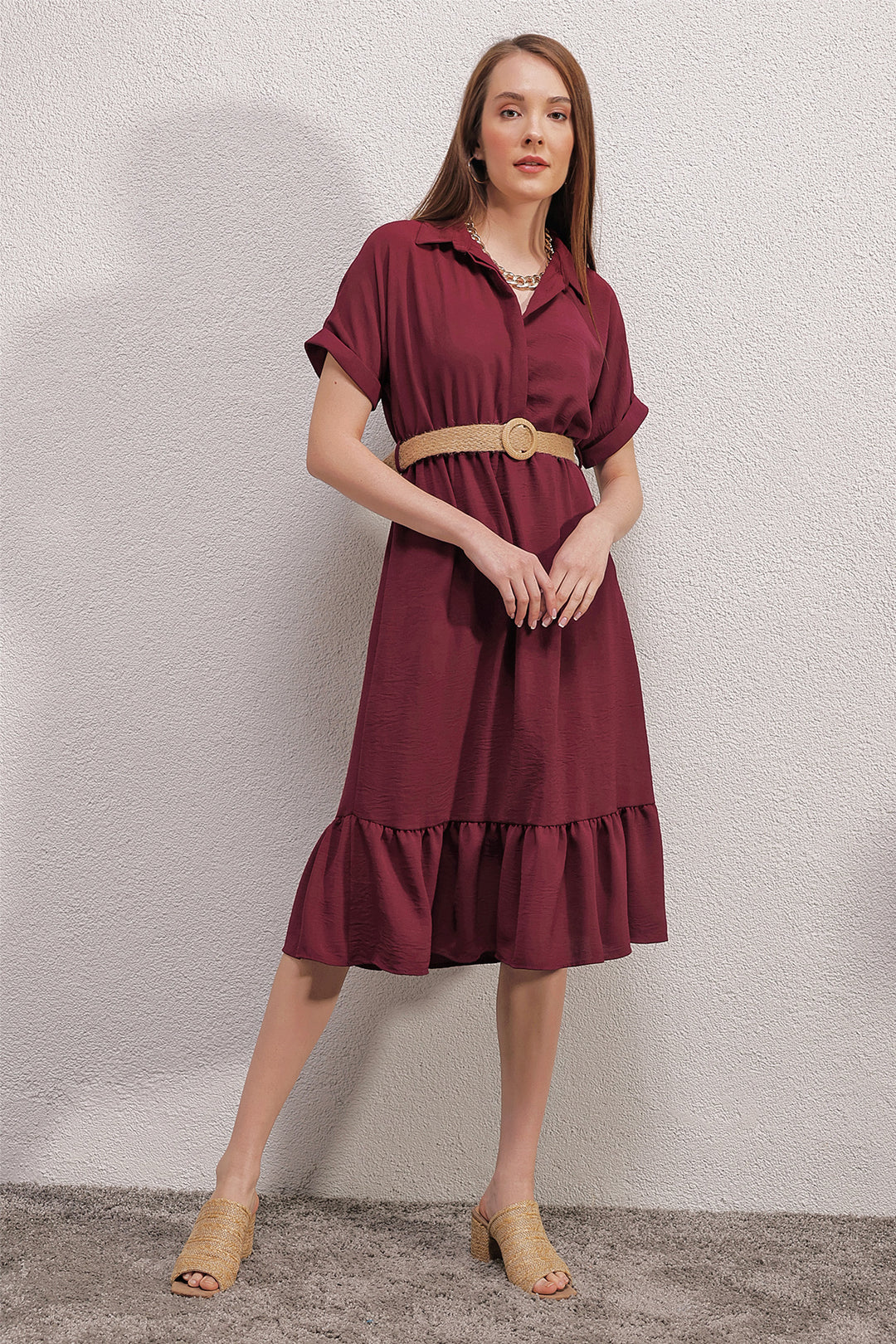 BGD Women Belted Dress - Burgundy - Lorient
