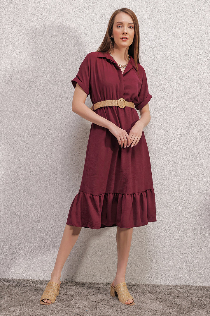 BGD Women Belted Dress - Burgundy - Lorient