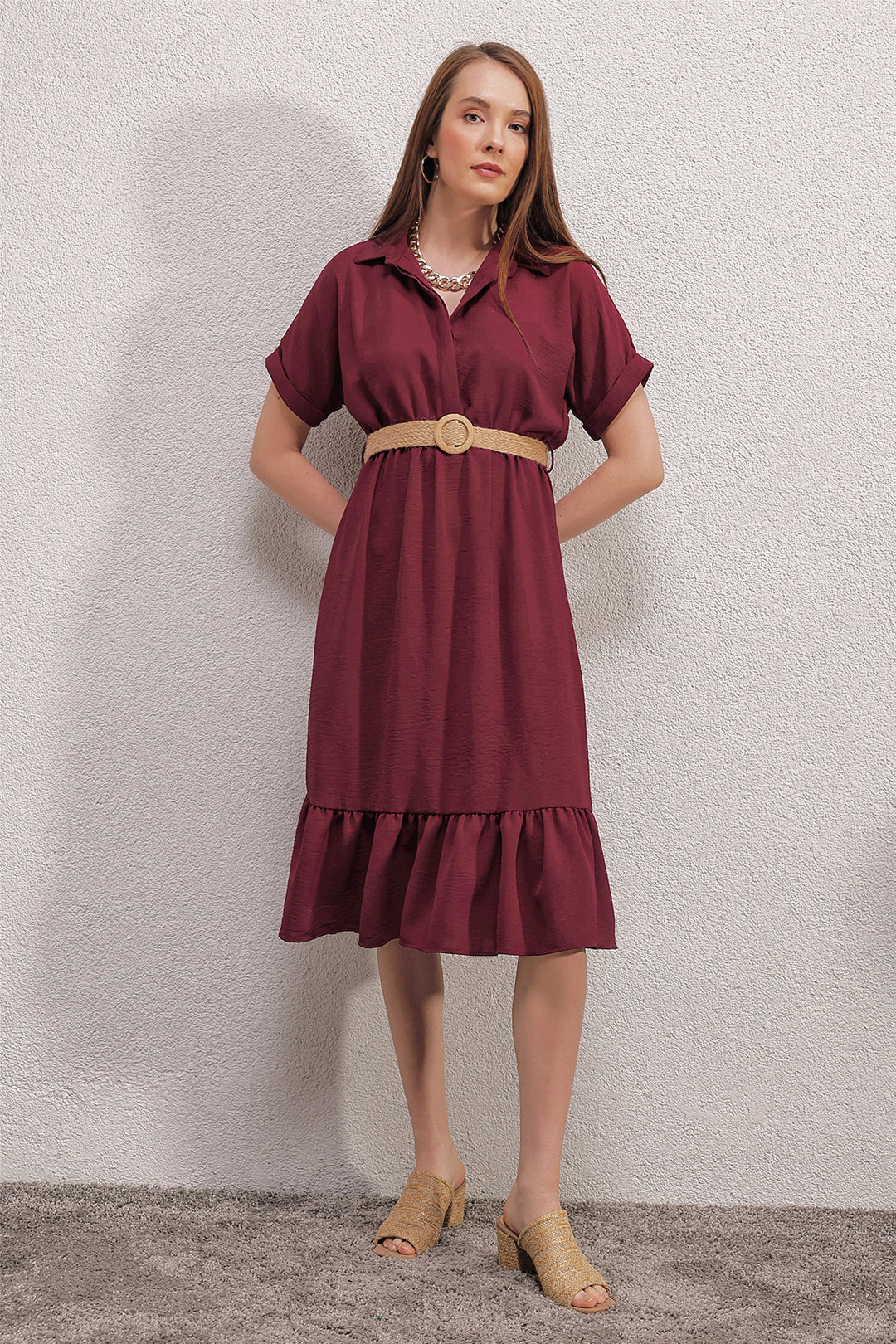 BGD Women Belted Dress - Burgundy - Lorient