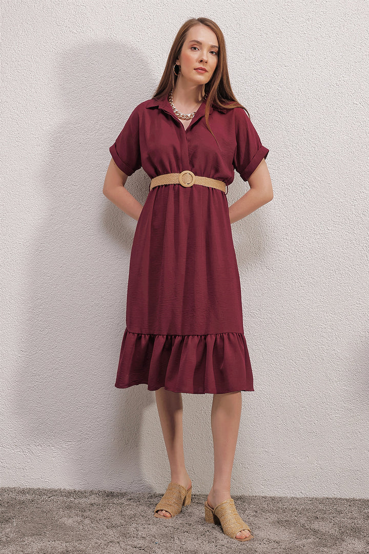 BGD Women Belted Dress - Burgundy - Lorient