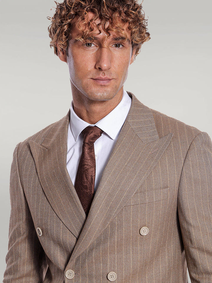 WSS Striped Double Breasted Light Brown Men Blazer  - Singen