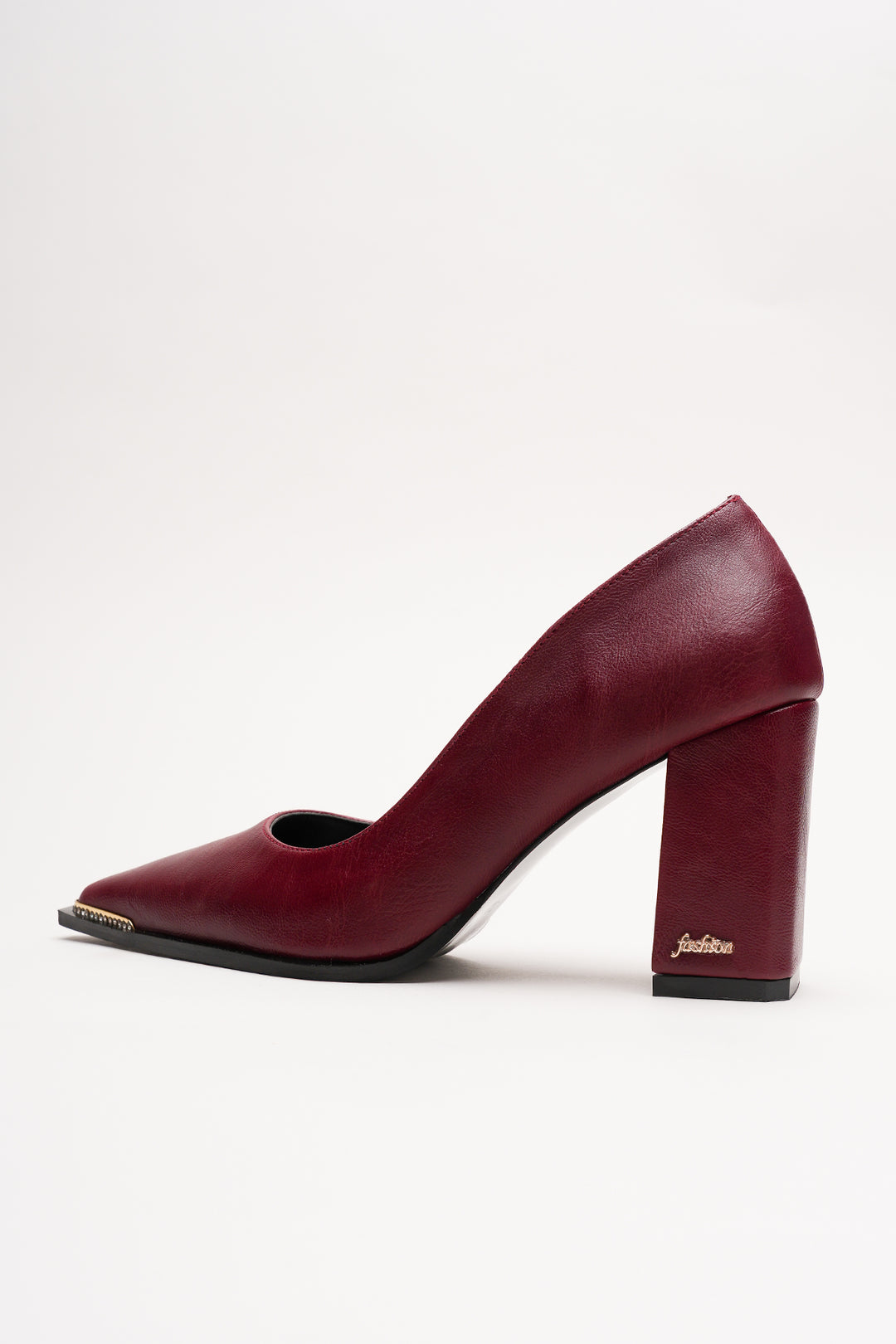 DSM Julya Burgundy Leather Thick Heel with Gold Buckle Detail Pointed Toe Stiletto Heeled Women's Shoes - Soria