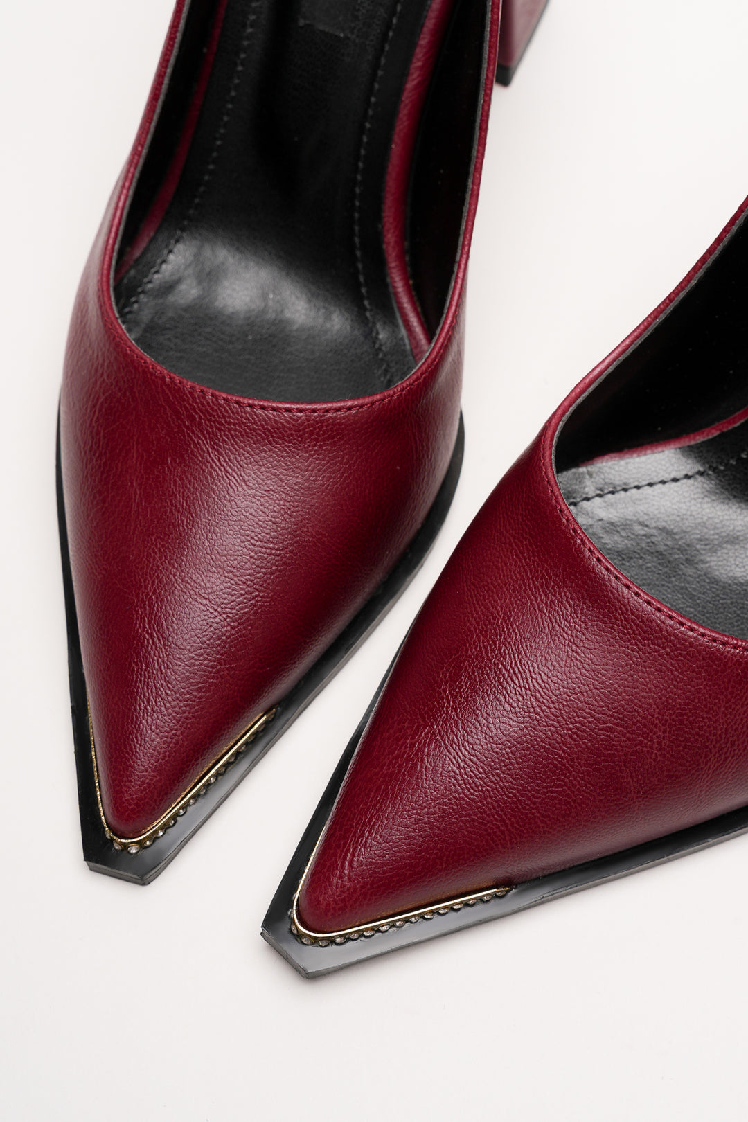 DSM Julya Burgundy Leather Thick Heel with Gold Buckle Detail Pointed Toe Stiletto Heeled Women's Shoes - Soria