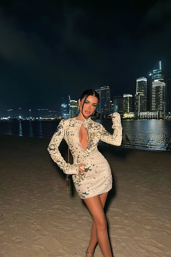 EYY Women Cream Tamara Sequin Mini Dress - Santa Eulalia del Río
