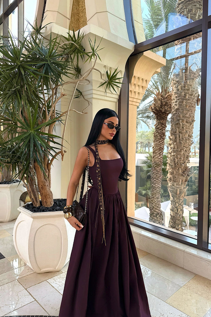 EYY Women Burgundy Strappy Long Dress - Tupelo