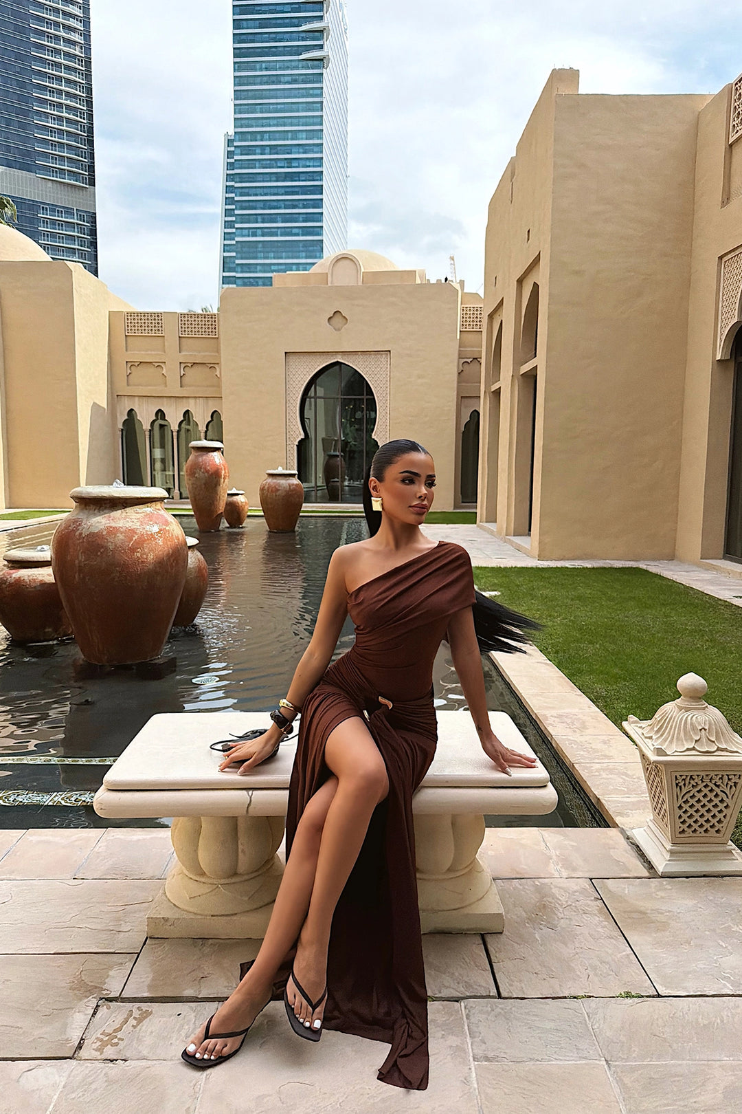 EYY Women Dark Brown Nicolette Long Slit Dress - San Rafael