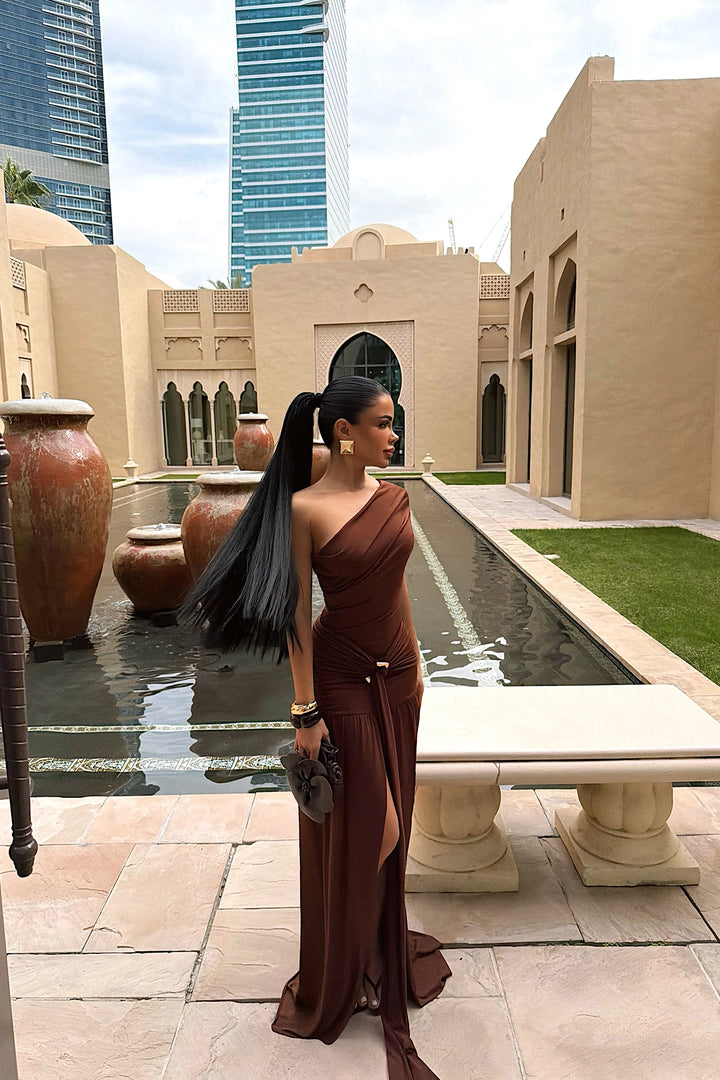 EYY Women Dark Brown Nicolette Long Slit Dress - San Rafael