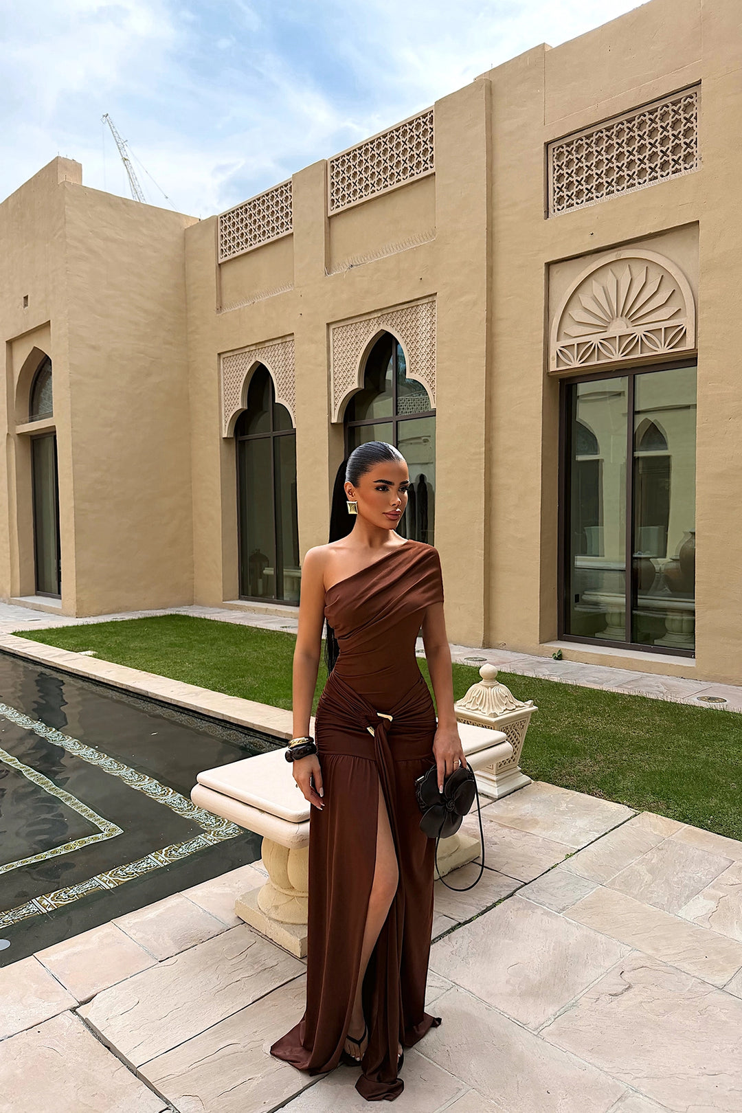 EYY Women Dark Brown Nicolette Long Slit Dress - San Rafael