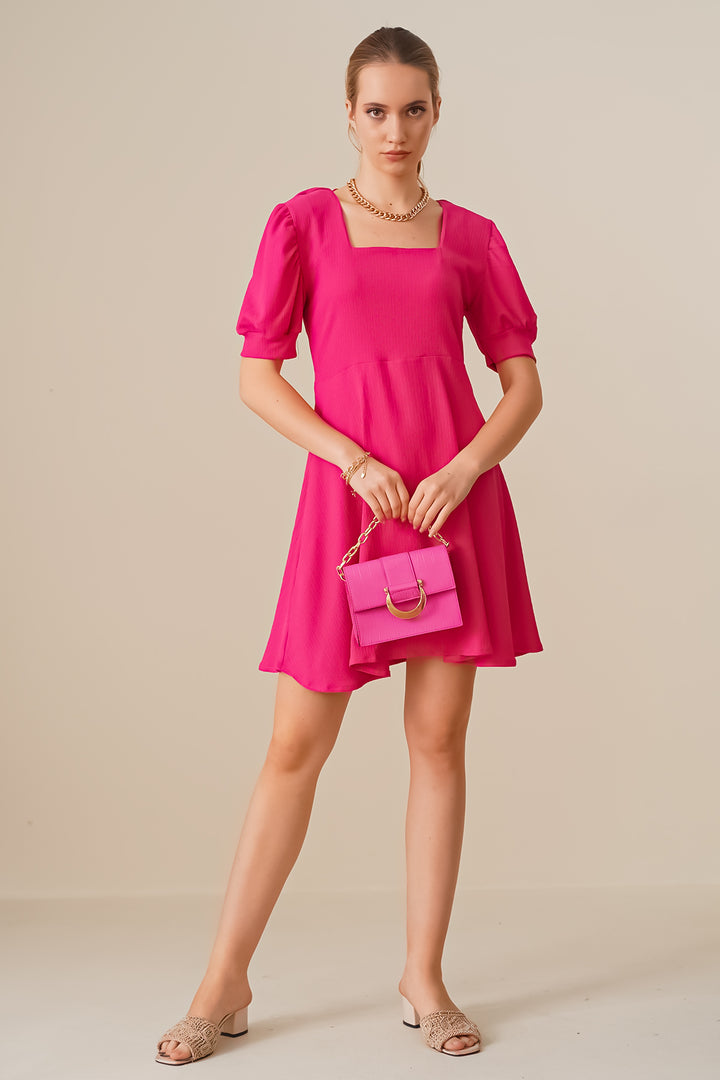 BGD Women Square Neck Knitted Dress - Fuchsia - Avondale