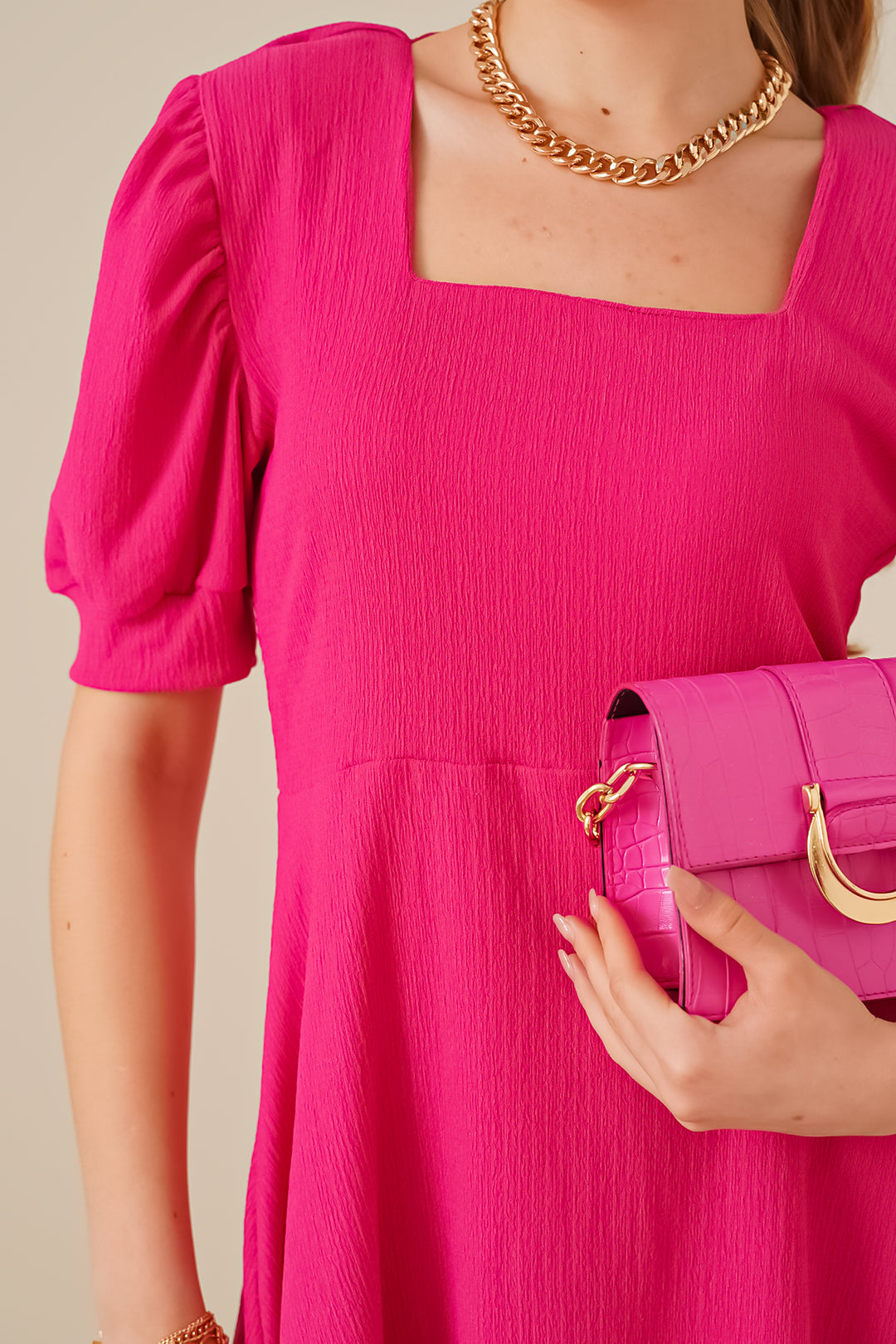 BGD Women Square Neck Knitted Dress - Fuchsia - Avondale