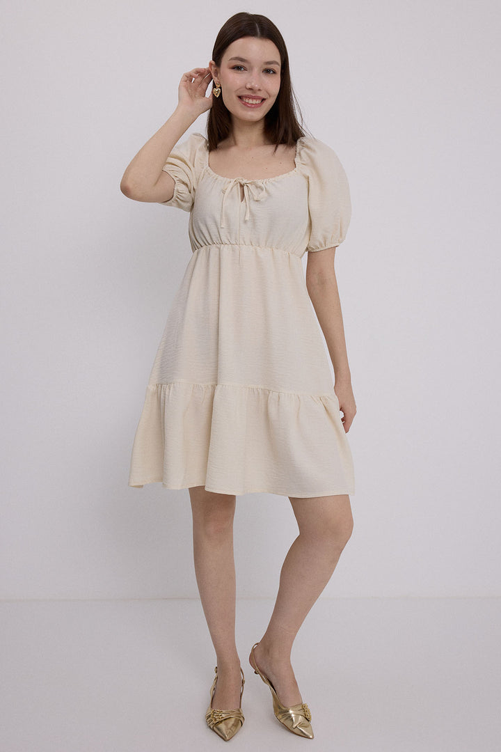 BGD Women Woman Beige Flared Linen Dress 2351 - Avondale