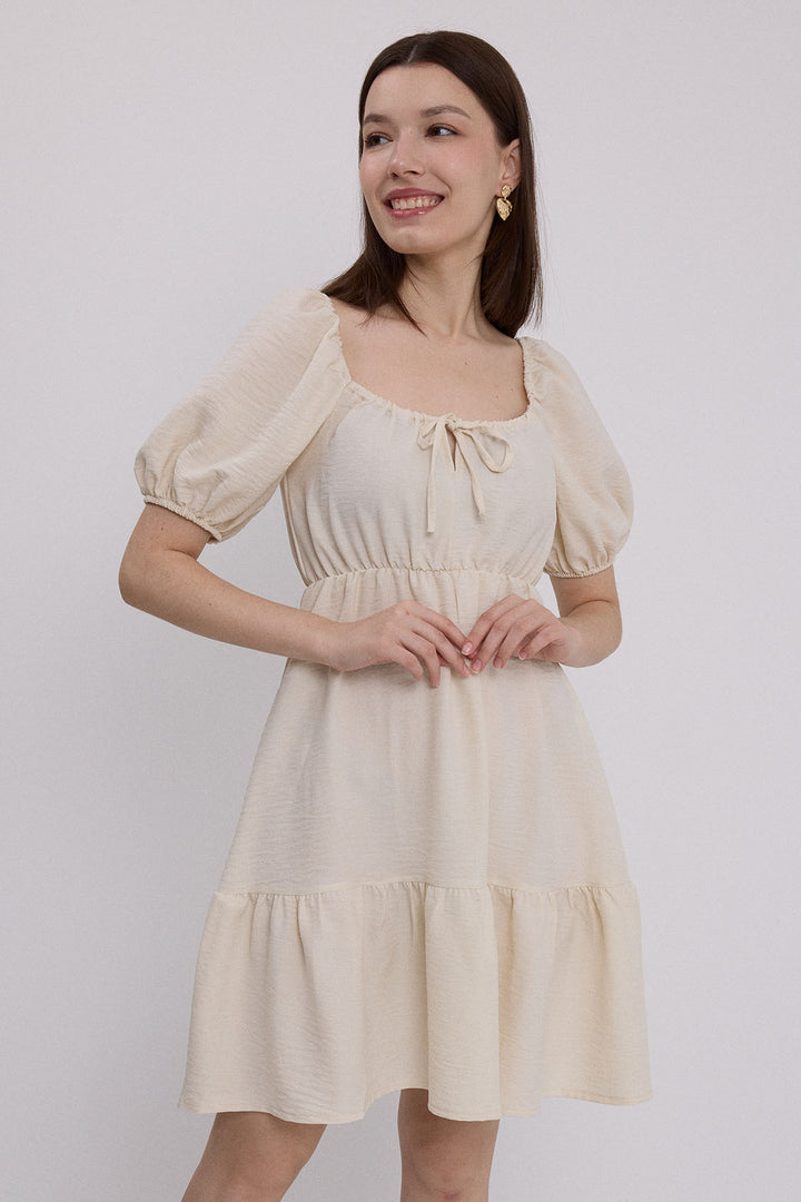BGD Women Woman Beige Flared Linen Dress 2351 - Avondale
