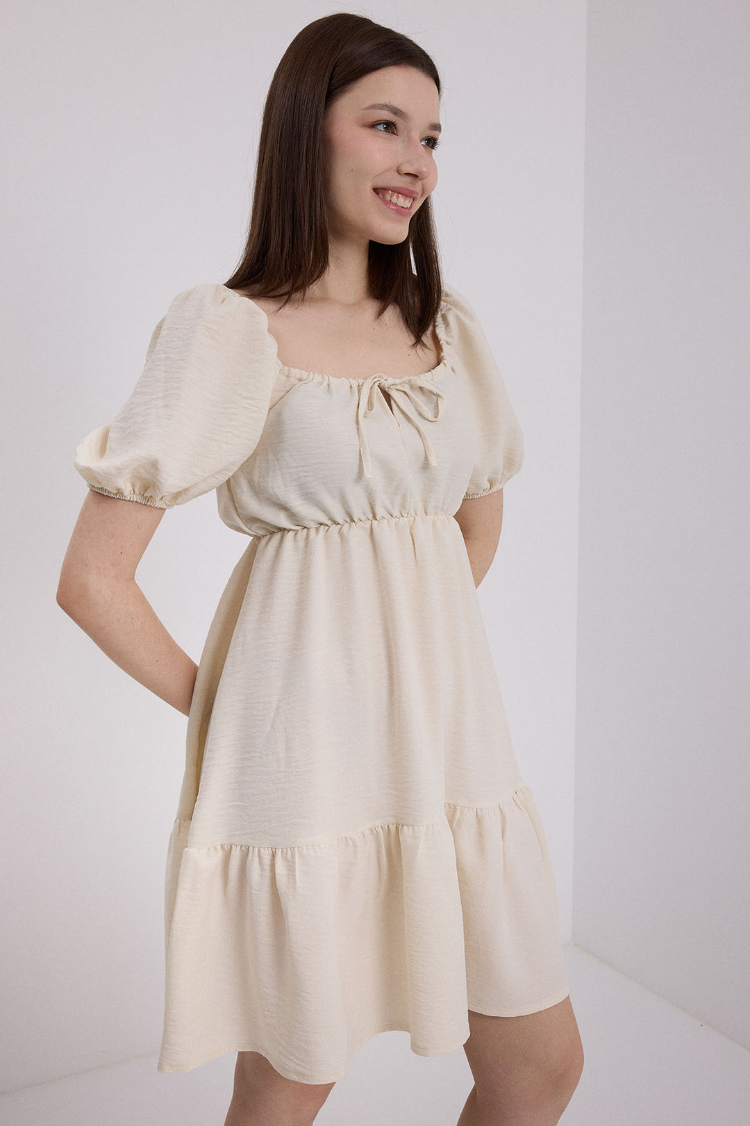 BGD Women Woman Beige Flared Linen Dress 2351 - Avondale