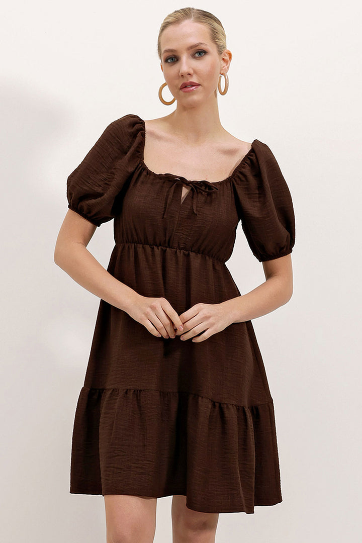 BGD Women Flared Poplin Dress - Dark Brown - Avondale