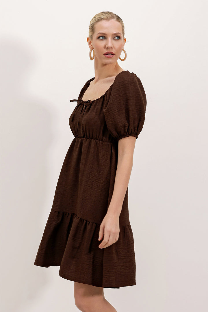BGD Women Flared Poplin Dress - Dark Brown - Avondale