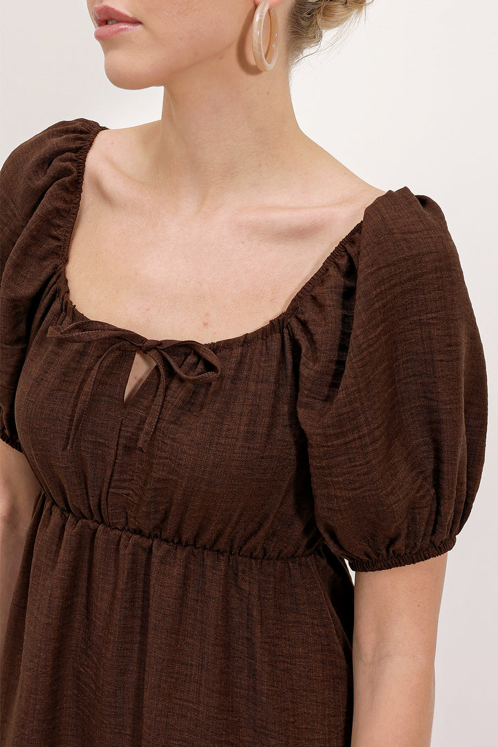 BGD Women Flared Poplin Dress - Dark Brown - Avondale