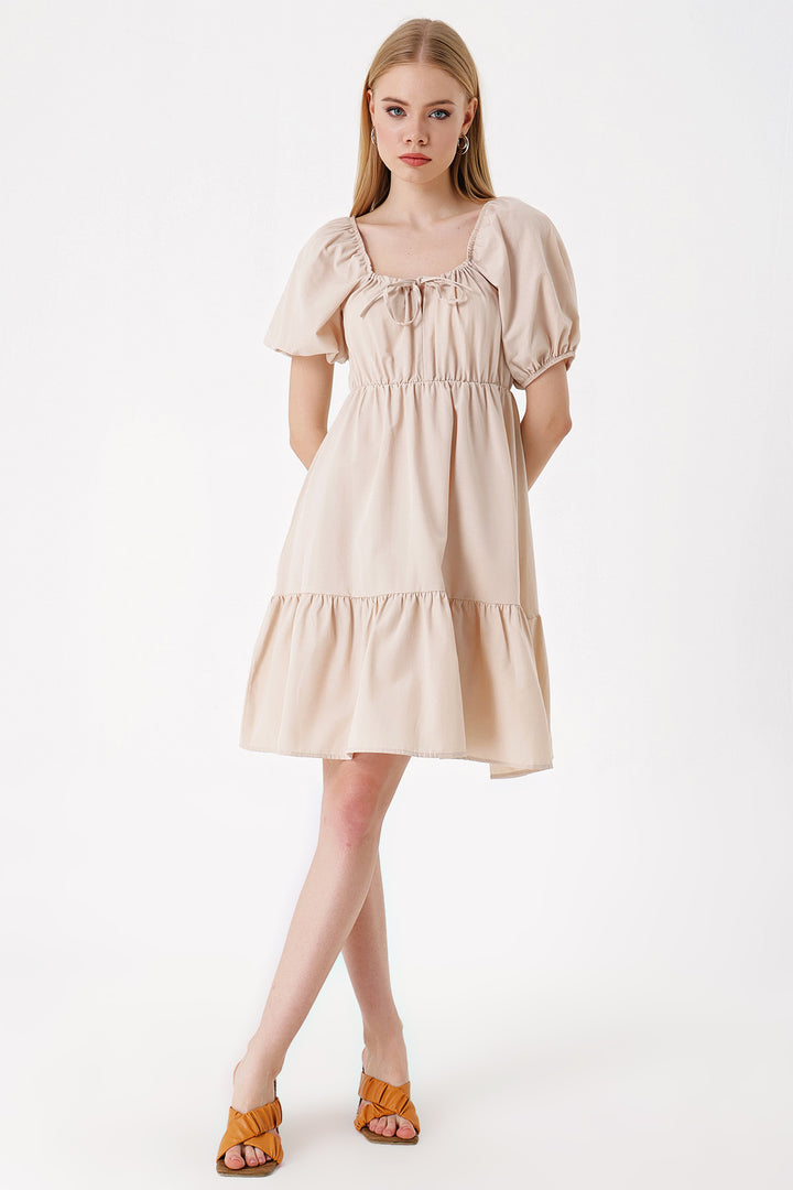BGD Women Flared Poplin Dress - Beige - Avondale