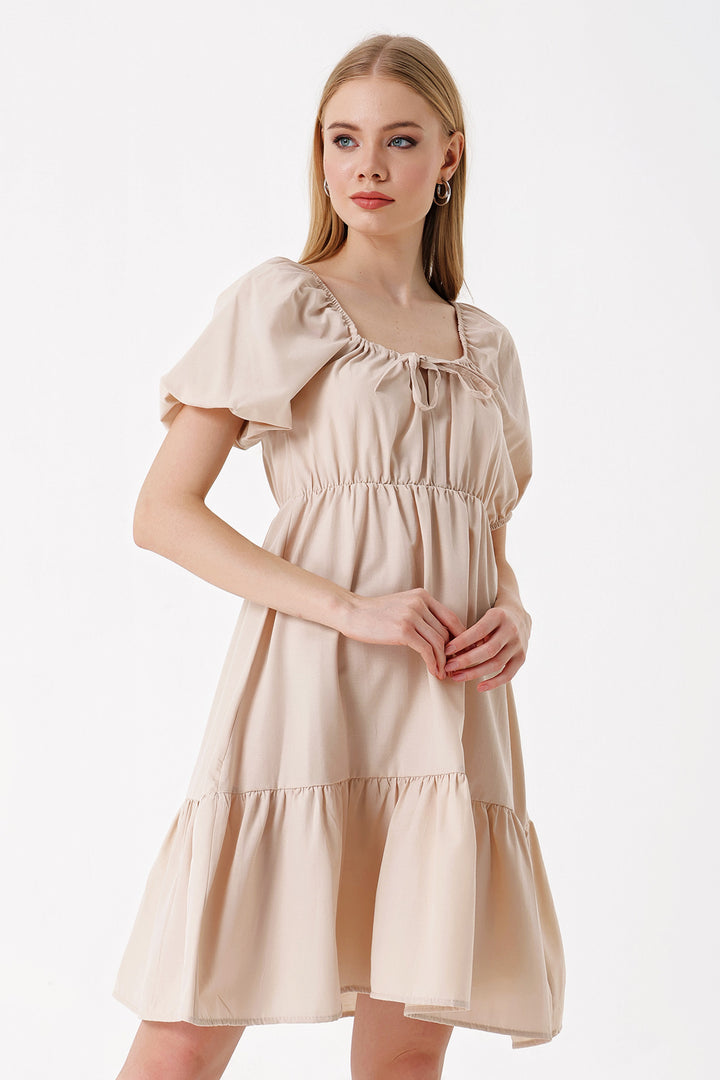 BGD Women Flared Poplin Dress - Beige - Avondale