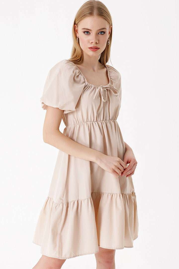 BGD Women Flared Poplin Dress - Beige - Avondale