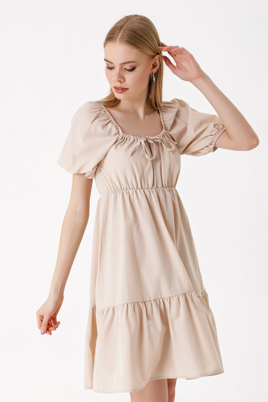 BGD Women Flared Poplin Dress - Beige - Avondale