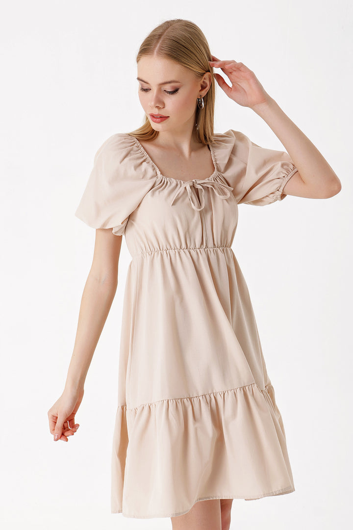 BGD Women Flared Poplin Dress - Beige - Avondale
