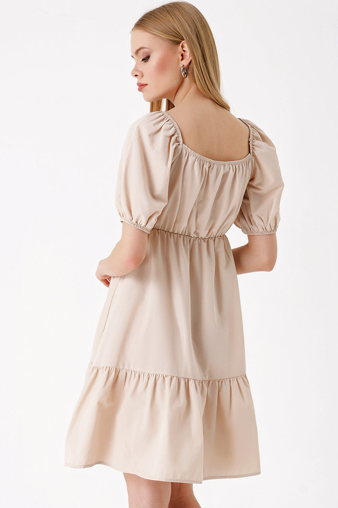 BGD Women Flared Poplin Dress - Beige - Avondale