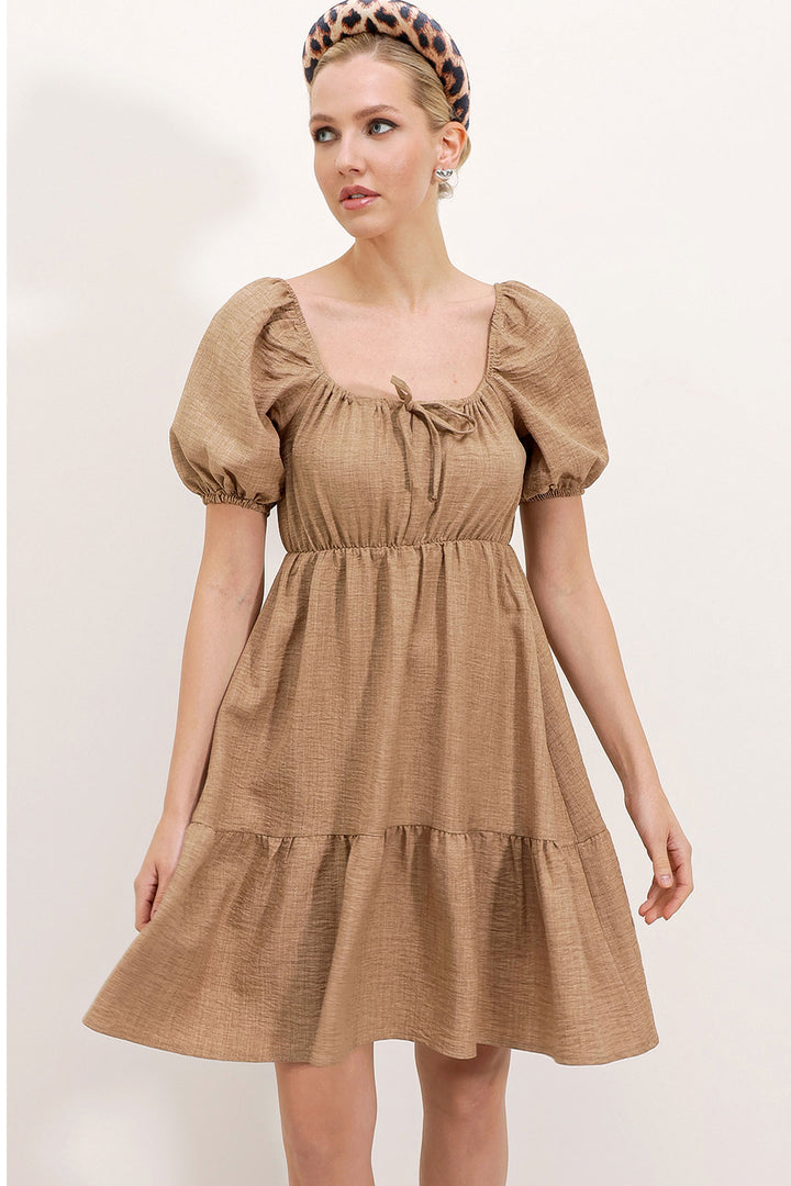 BGD Women Flared Poplin Dress - Camel - Avondale