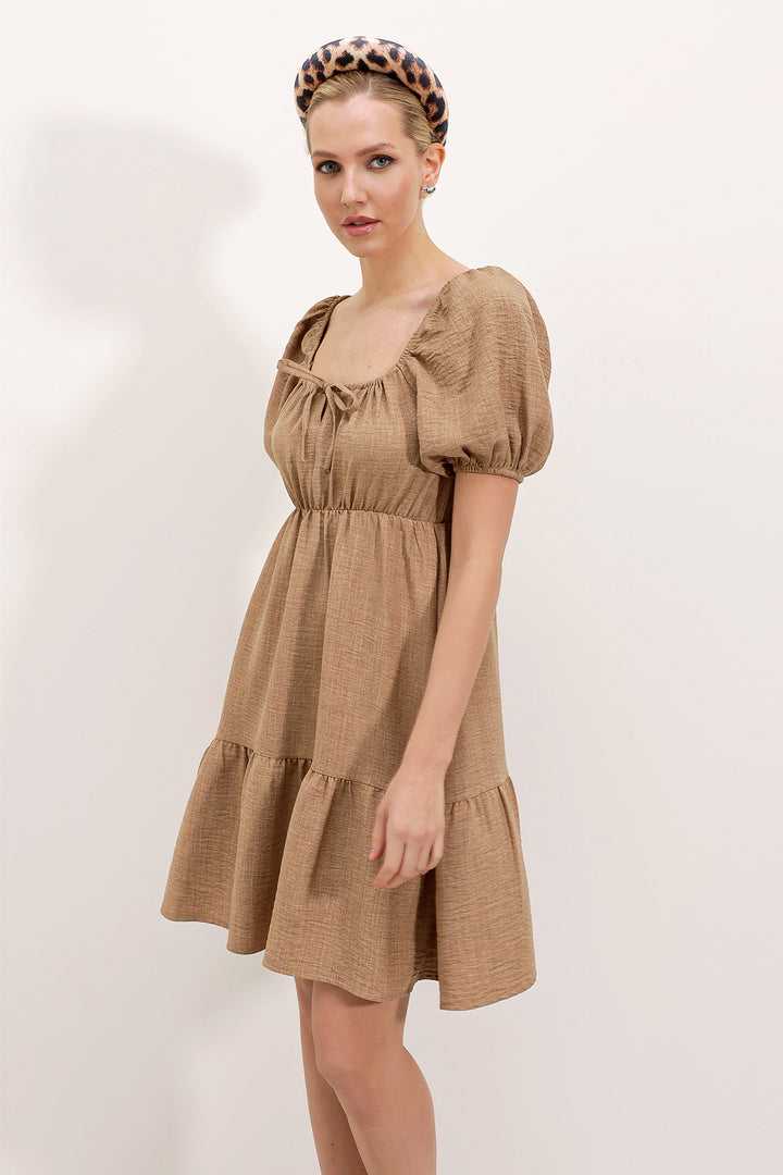 BGD Women Flared Poplin Dress - Camel - Avondale