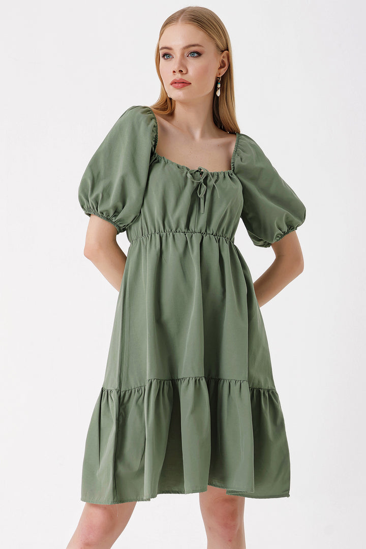 BGD Women Flared Poplin Dress - Khaki - Slatina