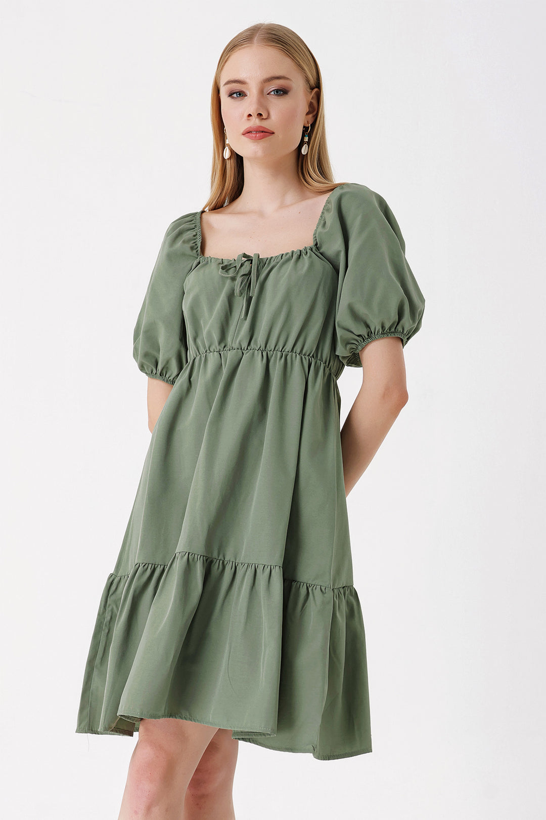 BGD Women Flared Poplin Dress - Khaki - Slatina