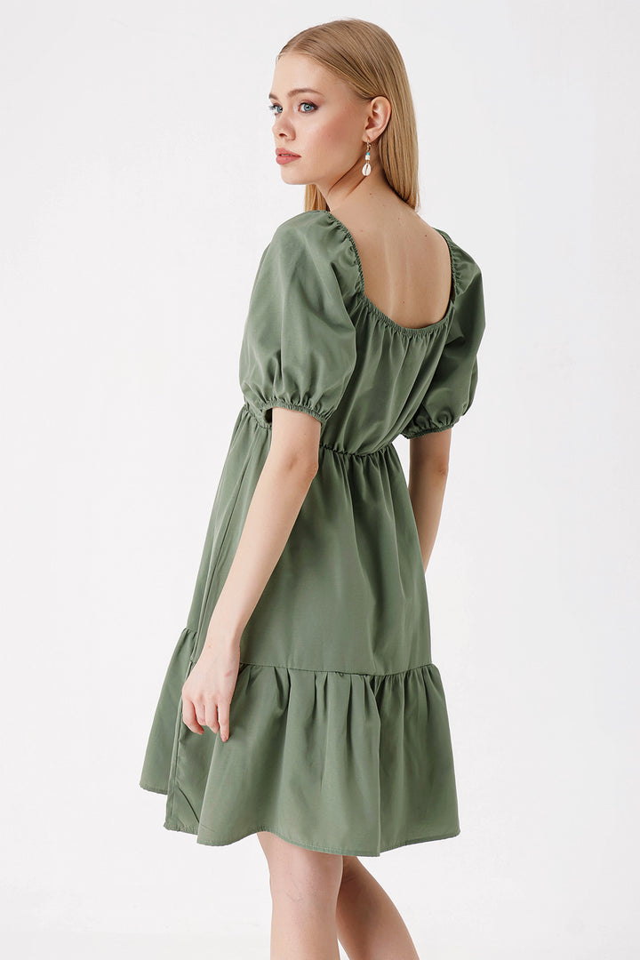 BGD Women Flared Poplin Dress - Khaki - Slatina