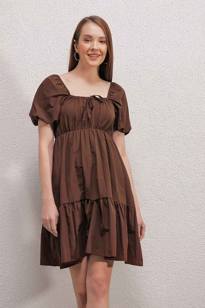 BGD Women Flared Poplin Dress - Brown - Avondale