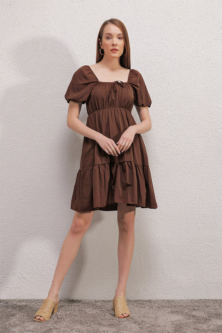 BGD Women Flared Poplin Dress - Brown - Avondale
