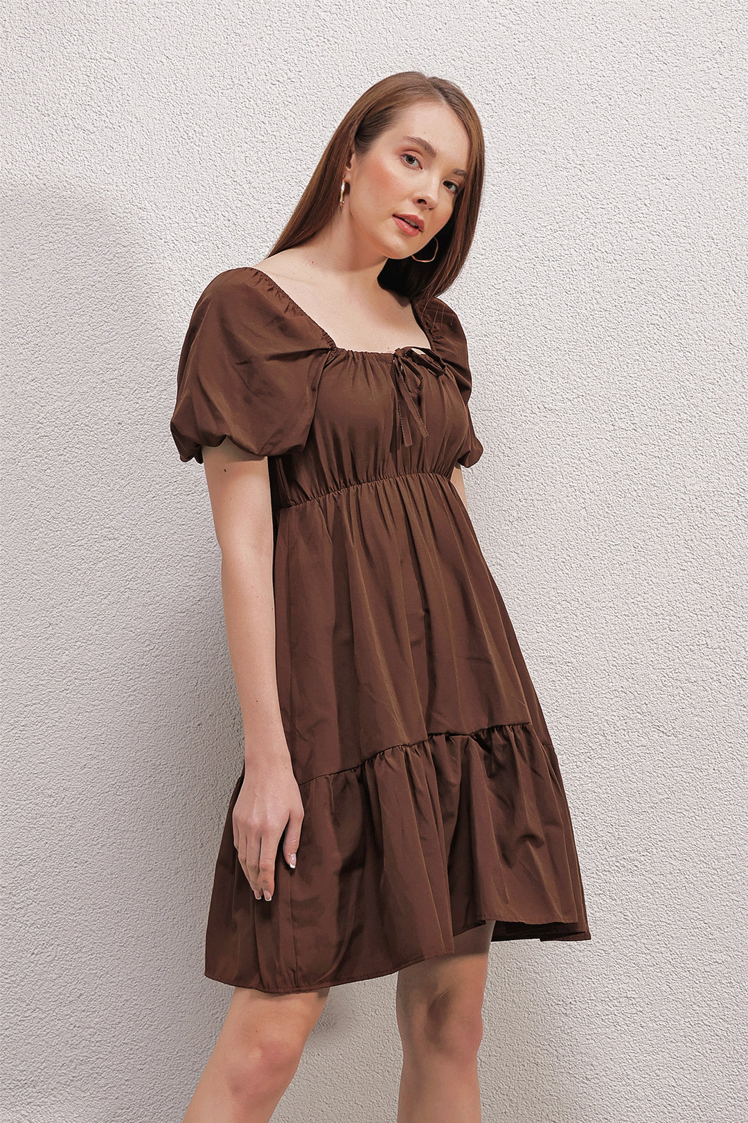 BGD Women Flared Poplin Dress - Brown - Avondale
