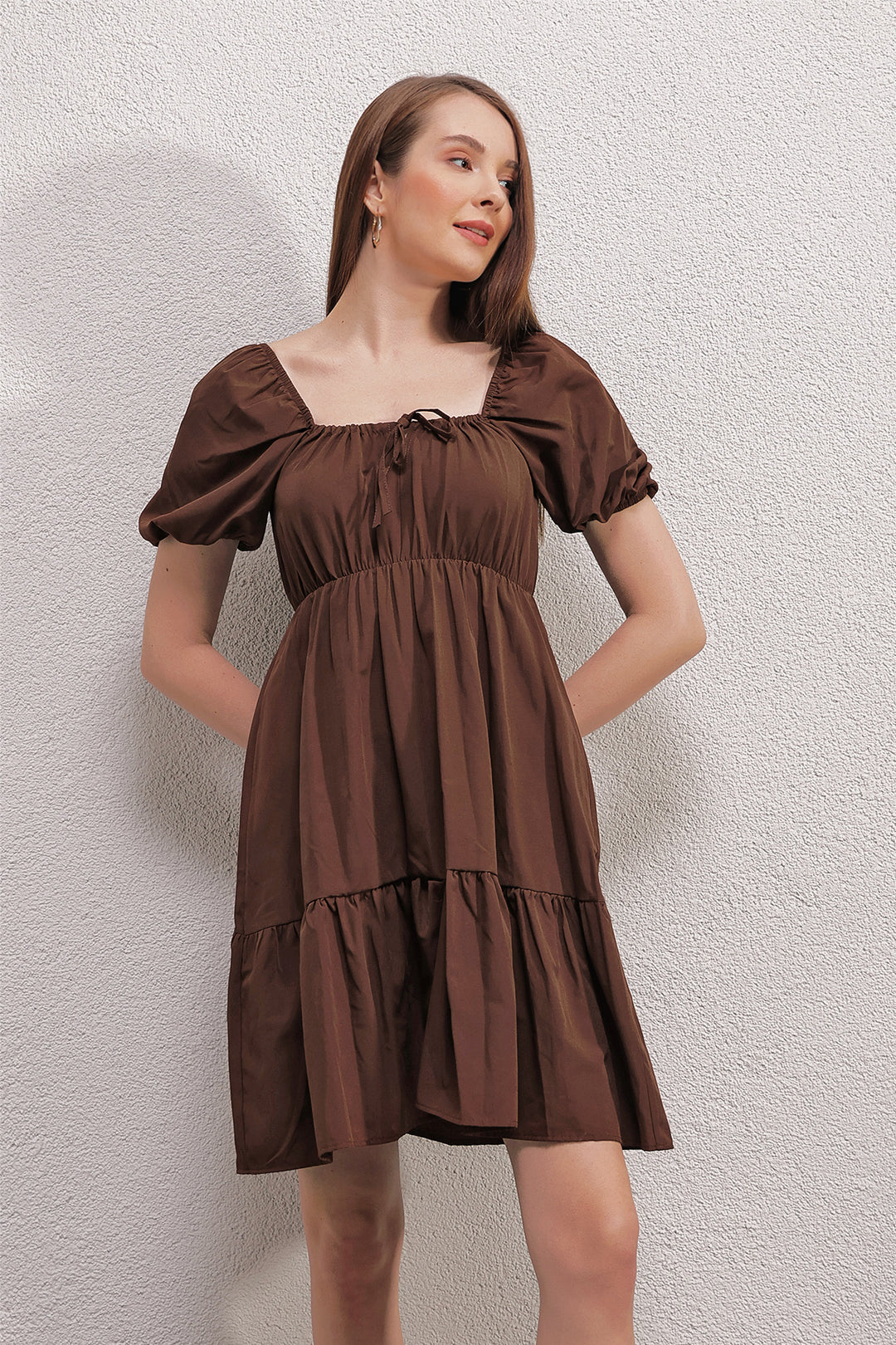 BGD Women Flared Poplin Dress - Brown - Avondale