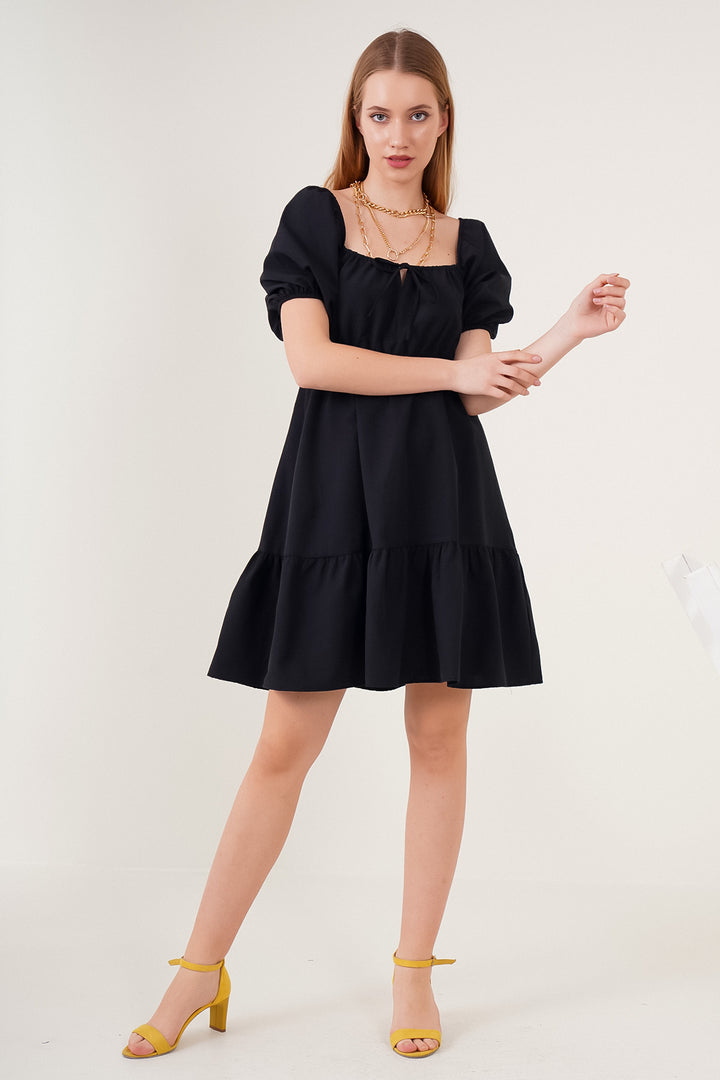 BGD Women Flared Poplin Dress - Black - Avondale