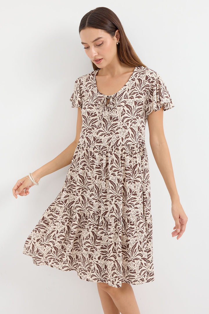 BGD Women V Neck Short Dress - Light Brown - Avondale