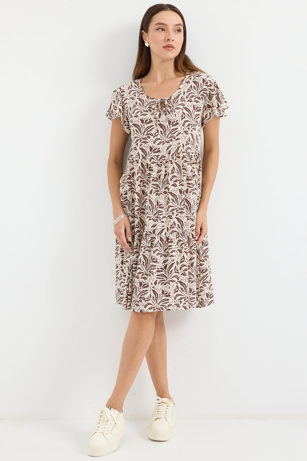 BGD Women V Neck Short Dress - Light Brown - Avondale