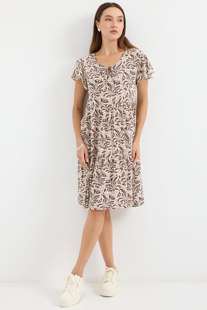 BGD Women V Neck Short Dress - Light Brown - Avondale
