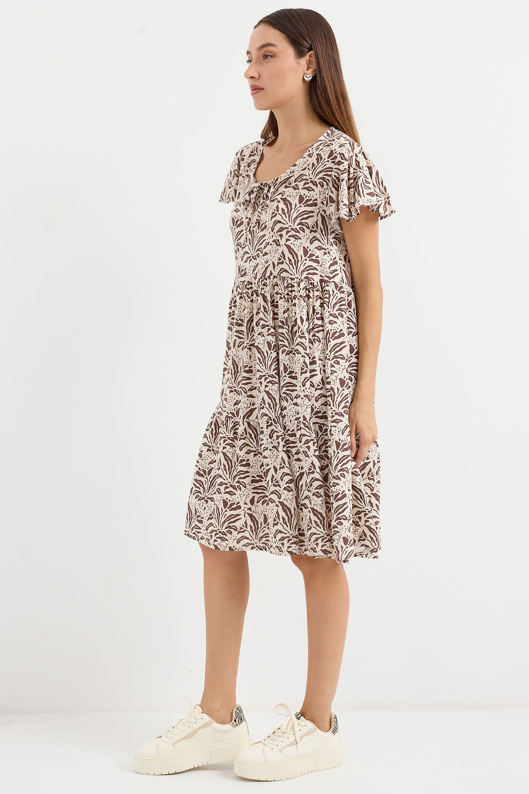 BGD Women V Neck Short Dress - Light Brown - Avondale