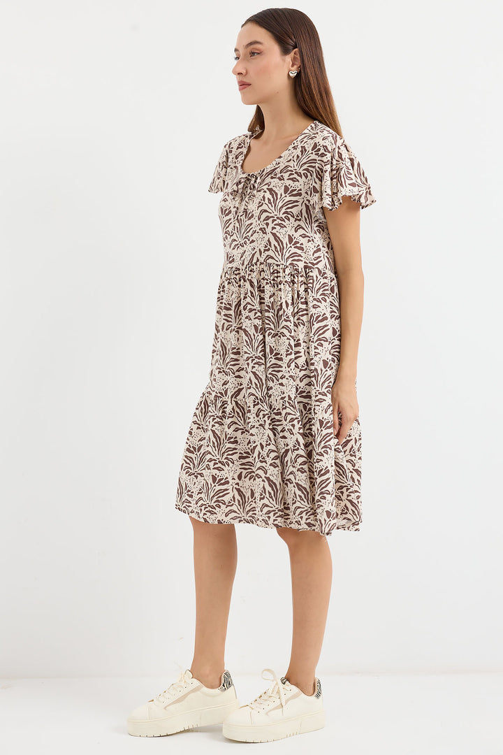 BGD Women V Neck Short Dress - Light Brown - Avondale