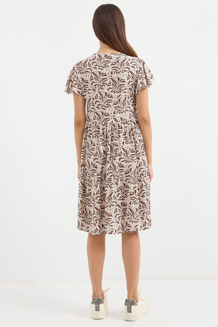 BGD Women V Neck Short Dress - Light Brown - Avondale