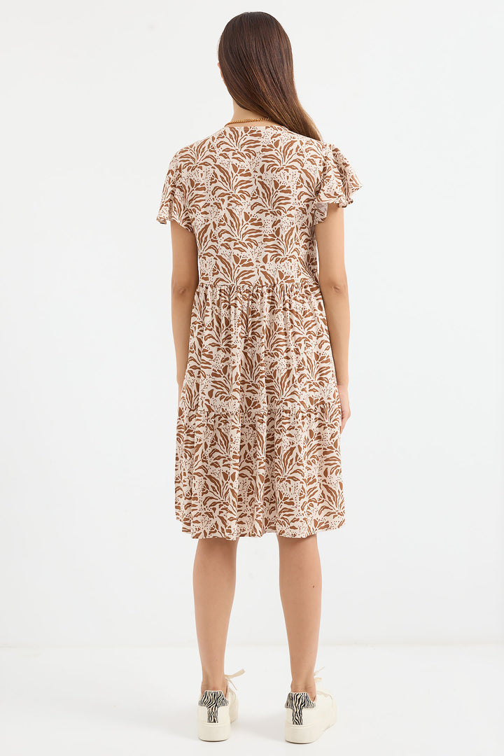 BGD Women V Neck Short Dress - Brown. - Avondale