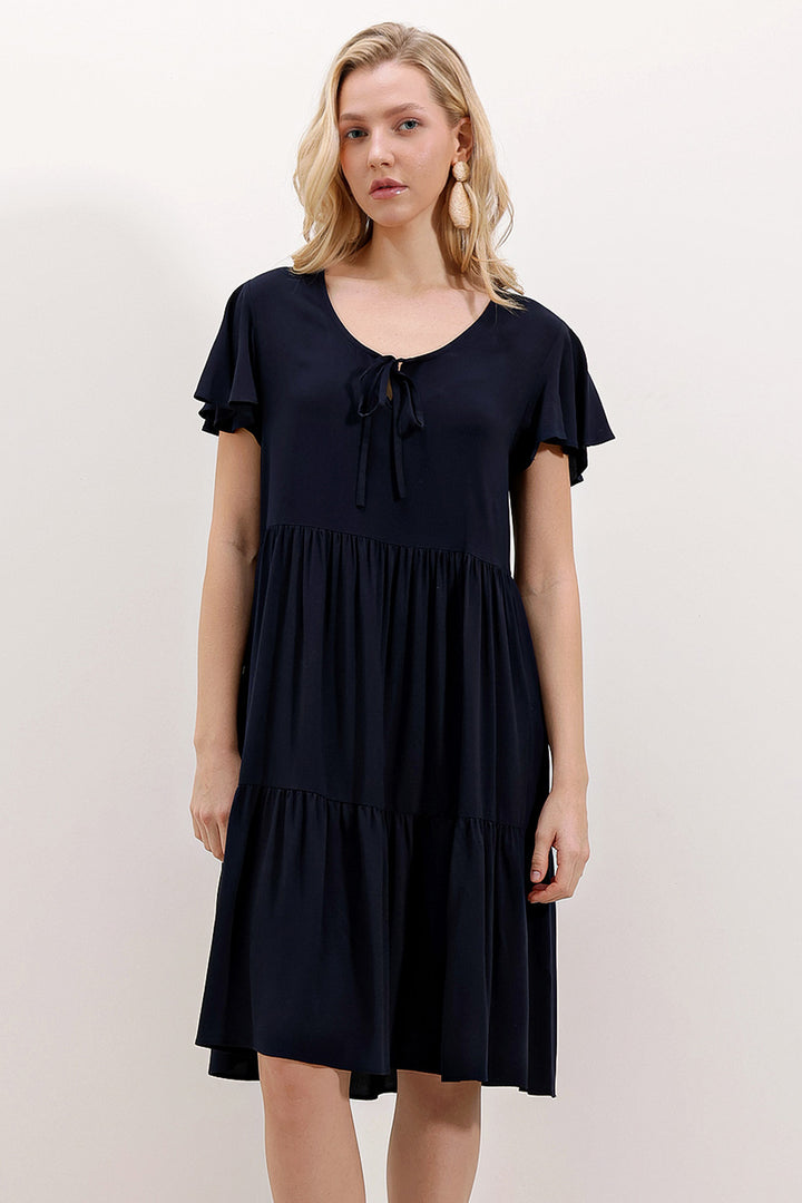BGD Women V Neck Short Dress - Dark Blue - Avondale