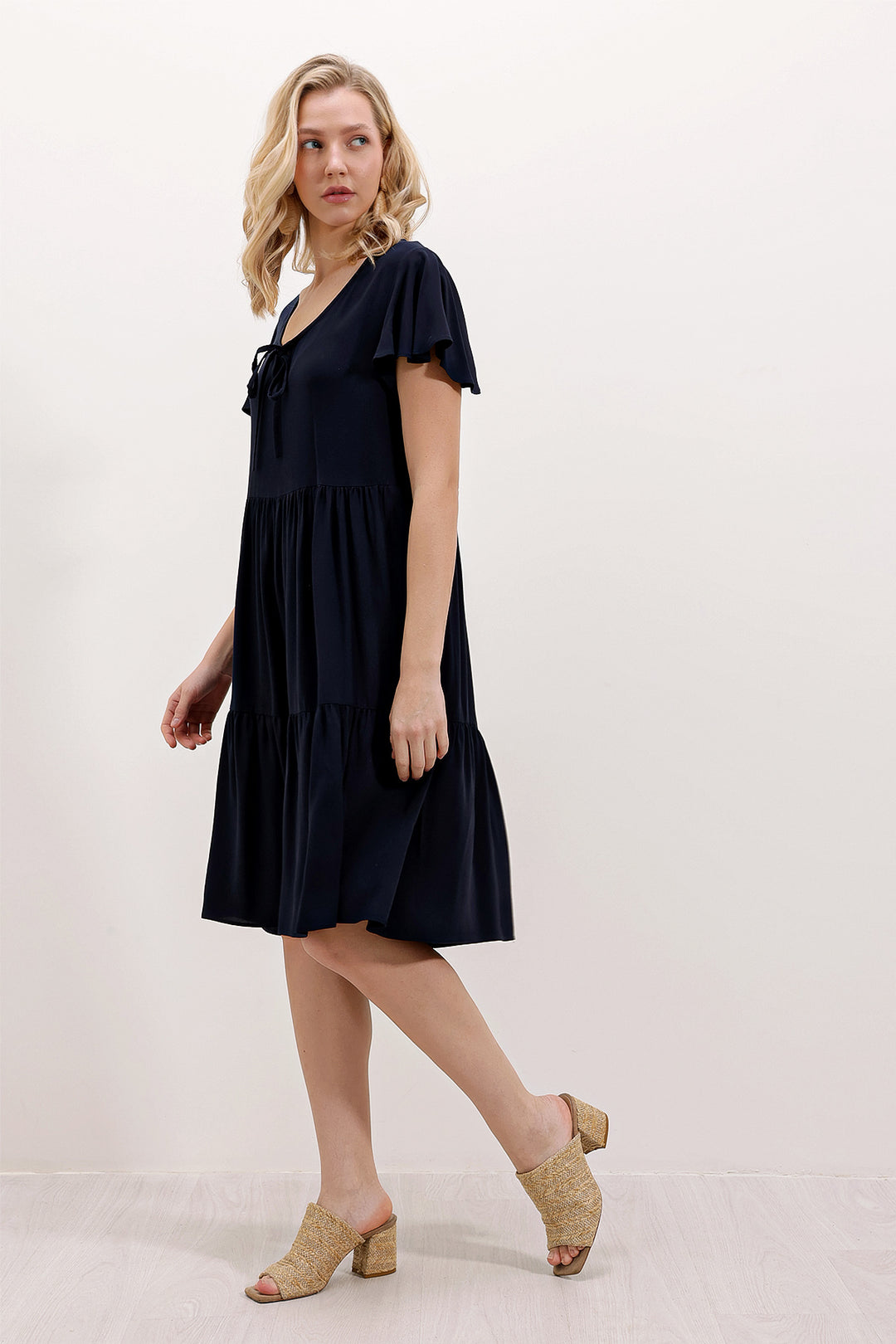 BGD Women V Neck Short Dress - Dark Blue - Avondale