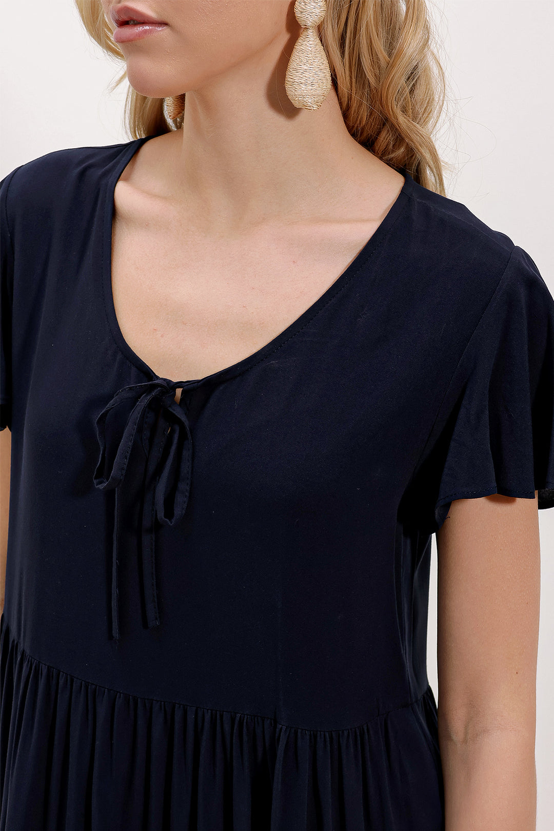 BGD Women V Neck Short Dress - Dark Blue - Avondale